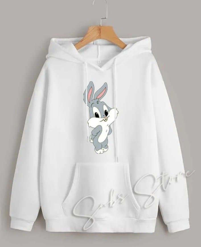 1 Pc Women's Stitched Fleece Printed Pullover Hoodie