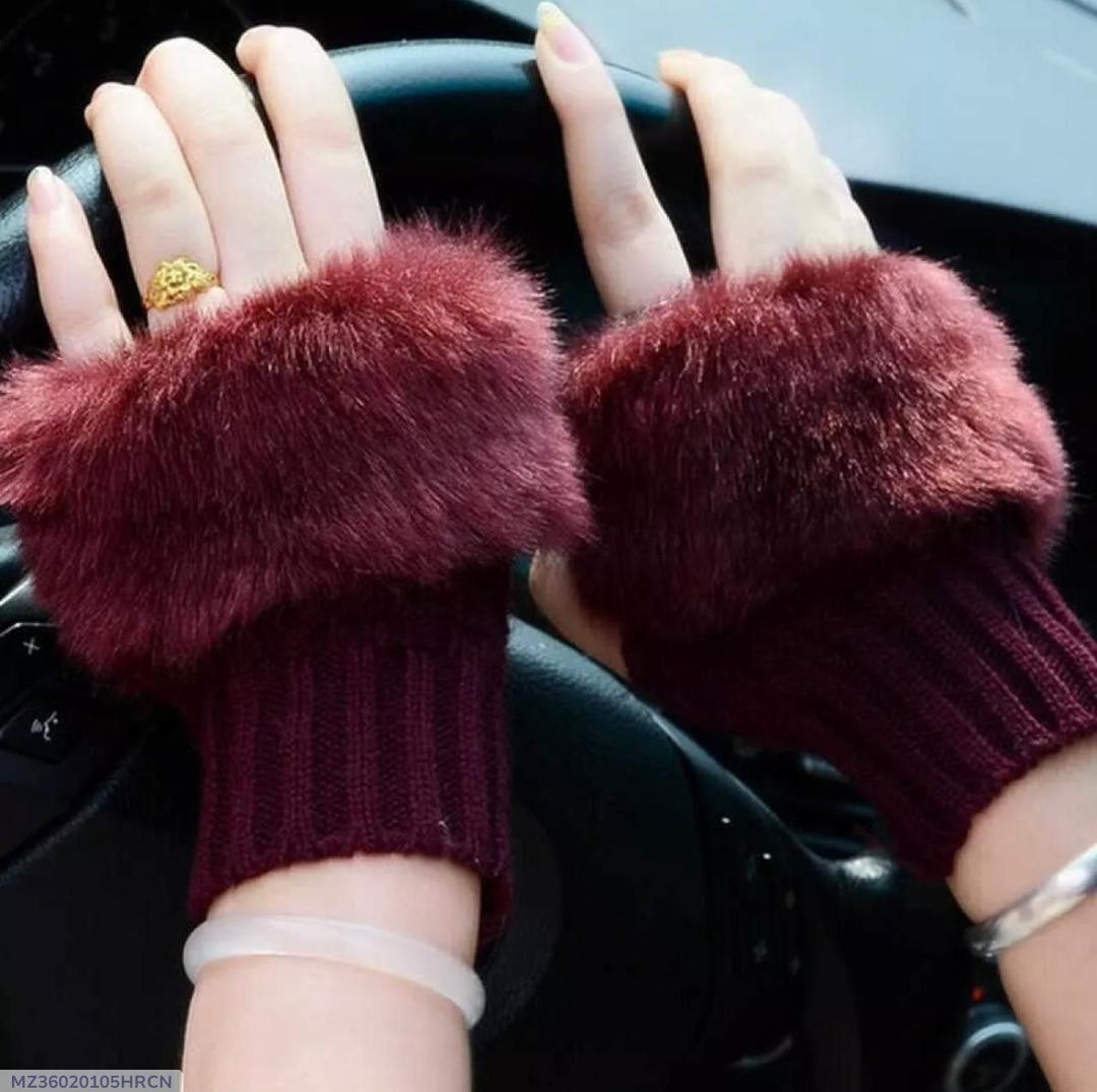 2 Pcs Wool Plain Fingerless Gloves