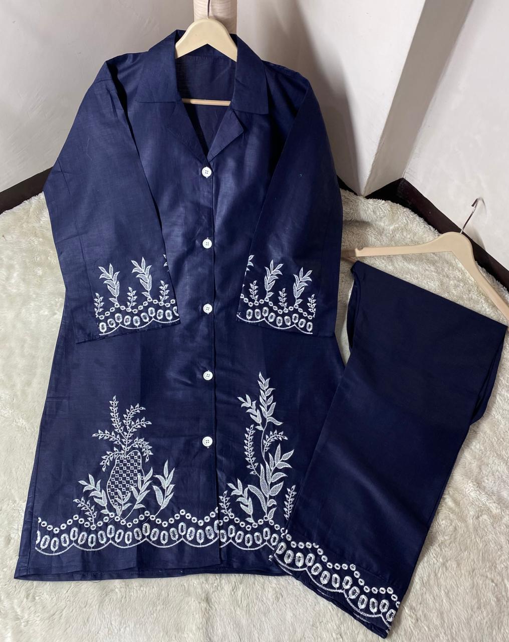 2 Pcs Women's Stitched Cotton Net Digital Print Shirt And Trouser