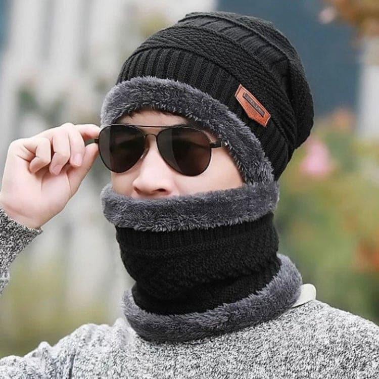 Unisex Wool Beanie and Neck Warmer Set - 2 Pcs Textured Design
