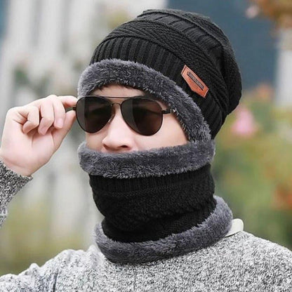 Unisex Wool Beanie and Neck Warmer Set - 2 Pcs Textured Design