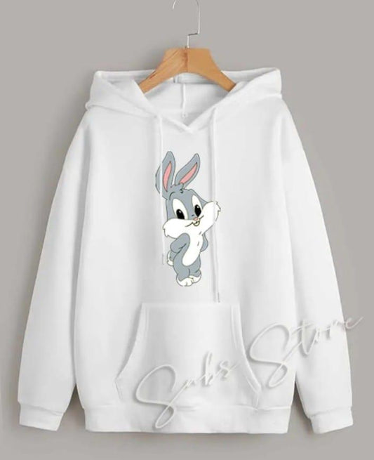 1 Pc Women's Stitched Fleece Printed Pullover Hoodie