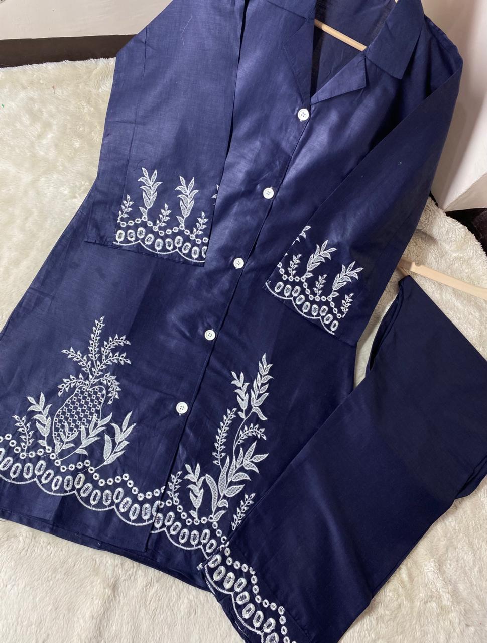 2 Pcs Women's Stitched Cotton Net Digital Print Shirt And Trouser