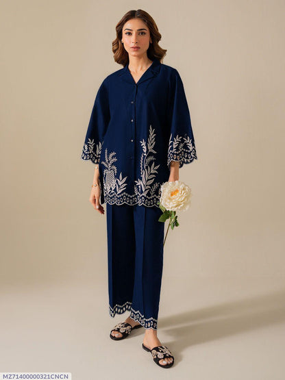 2 Pcs Women's Stitched Cotton Net Digital Print Shirt And Trouser